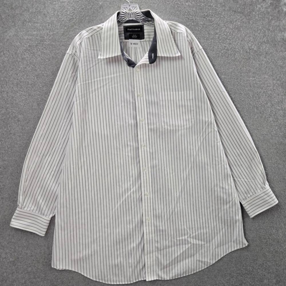 Paul Frank Men Button Up Shirt 18 White Striped Tailored Fit Non Iron Two‎ Ply